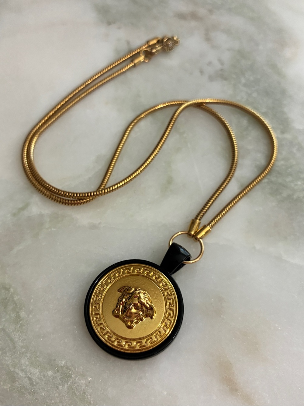 Versace Medusa Button Charm Necklace Upcycled